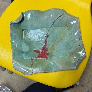 Artistic Green and Red Ceramic Plate